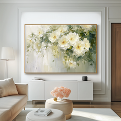 Serenity in Bloom – Hand-Painted White Floral Canvas Art
