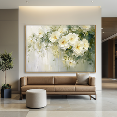 Serenity in Bloom – Hand-Painted White Floral Canvas Art