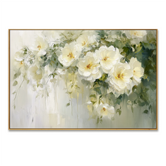 Serenity in Bloom – Hand-Painted White Floral Canvas Art hand-painted wall art