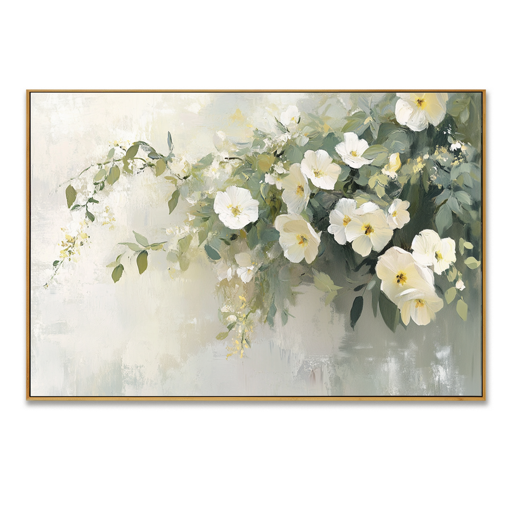 Timeless White Blossoms – Hand-Painted Floral Canvas Art hand-painted wall art