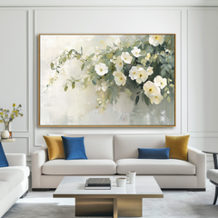 Timeless White Blossoms – Hand-Painted Floral Canvas Art
