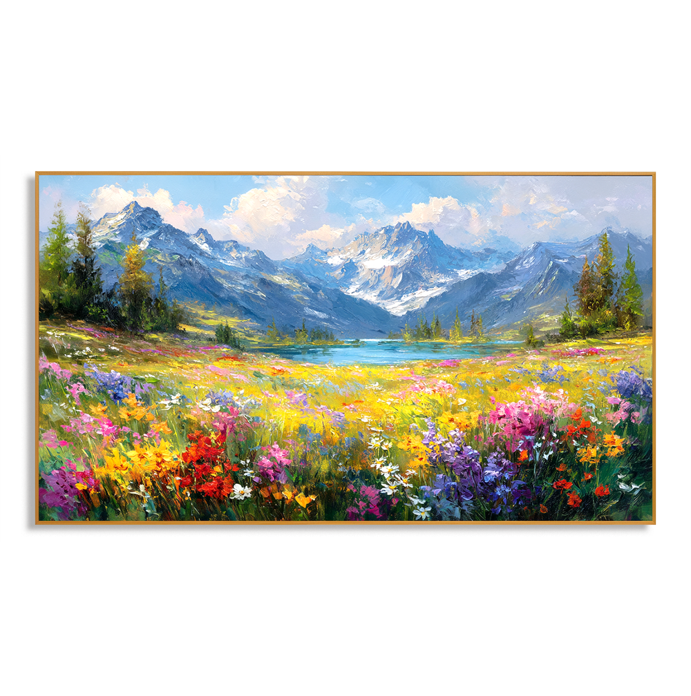 Golden Stillness – Mountain Meadow Lake Wall Art hand-painted wall art
