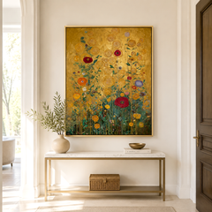 Golden Whirl – Textured Floral Oil Painting