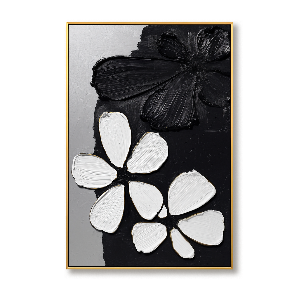 Black & White Textured Flower – Textured Floral Wall Art hand-painted wall art