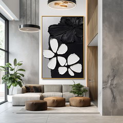 Black & White Textured Flower – Textured Floral Wall Art