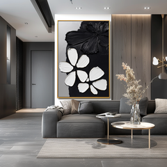 Black & White Textured Flower – Textured Floral Wall Art