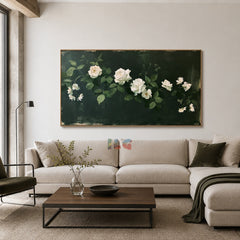 Emerald White Rose Trail – Floral Wall Art