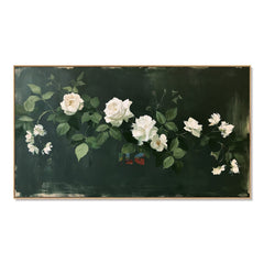 Emerald White Rose Trail – Floral Wall Art hand-painted wall art