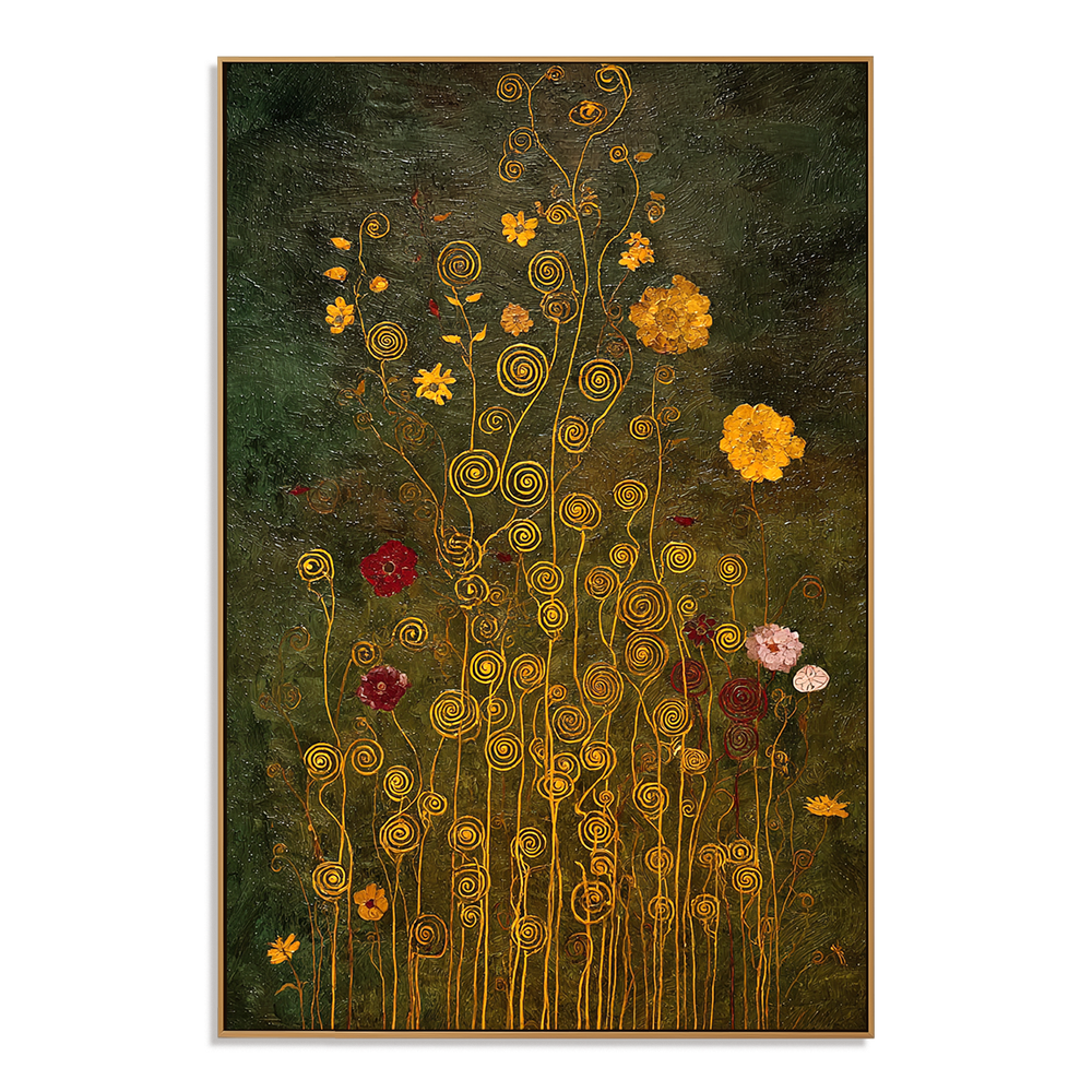 Golden Meadow Whispers – Art Nouveau Botanical Wall Art hand-painted wall art