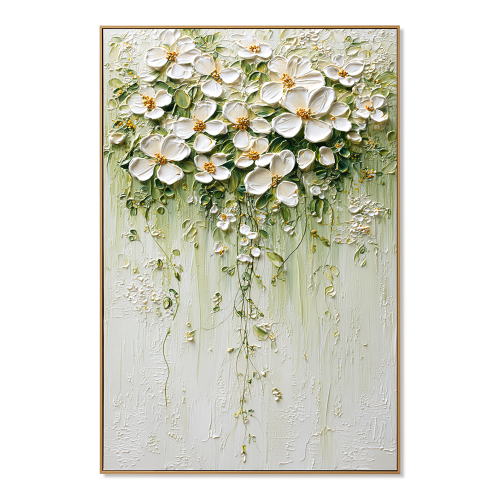 Ivory Blossom Cascade – Floral Wall Art hand-painted wall art