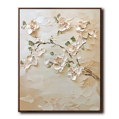 Magnolia Grace: Modern Minimalist Floral – Textured Floral Wall Art hand-painted wall art