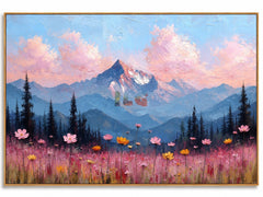 Rose Cloud Summit Meadow – Mountain Floral Landscape Wall Art hand-painted wall art