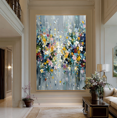Silver Bloom – Textured Floral Abstract Oil Painting