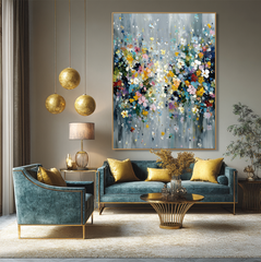Silver Bloom – Textured Floral Abstract Oil Painting