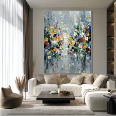 Silver Bloom – Textured Floral Abstract Oil Painting