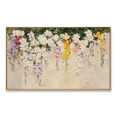 Ivory Blossom Cascade – Textured Floral Oil Painting hand-painted wall art