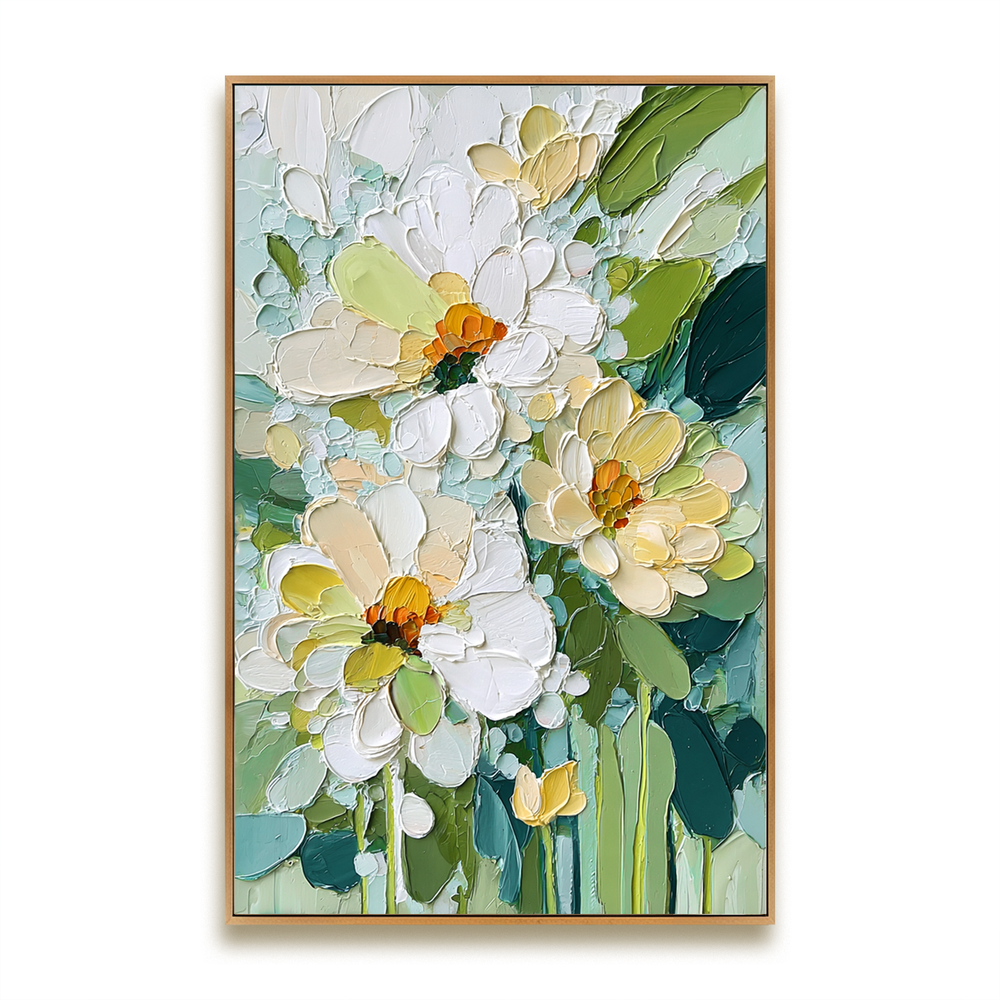 Morning Daisy Bloom – Textured Floral Oil Painting hand-painted wall art
