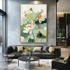Serene Lotus Garden – Textured Lotus Oil Painting