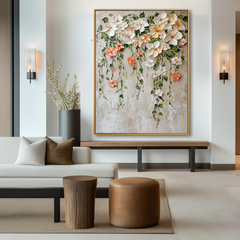 Falling Blossom Grace – Textured Floral Wall Art