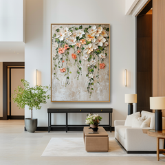 Falling Blossom Grace – Textured Floral Wall Art