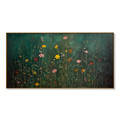 Midnight Meadow Symphony Panoramic Floral Wall Art Hand Painted Wildflower Canvas hand-painted wall art