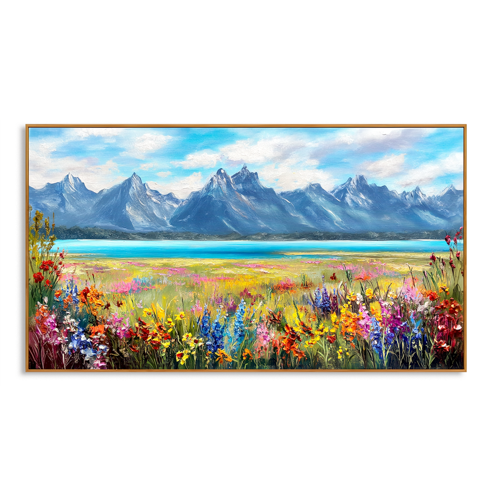 Wildflower Lake Mountain Landscape Wall Art hand-painted wall art