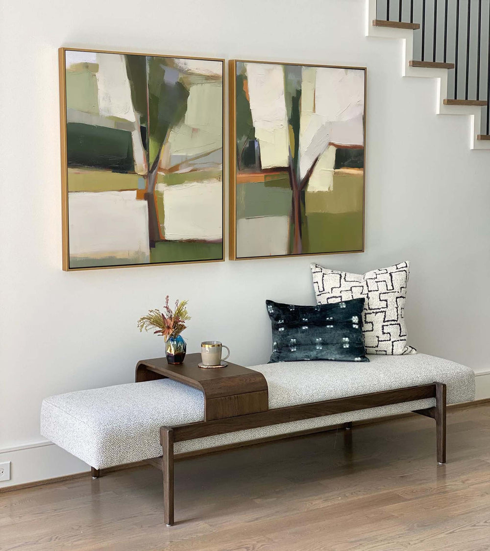 Set of 2 Large Abstract Modern Blue Square Original Tree Oil Paintings On Canvas Texture Wall Art Living Room Decor