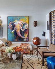 Modern Animal Oil Painting Impressionist Colorful Elephant Oil Painting Textured Canvas Wall Art Home Decor