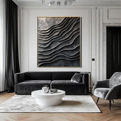 3D Textured Wave Pattern Wall Art – Dark Tones Gold – Modern Decorative Artwork
