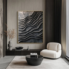 3D Textured Wave Pattern Wall Art – Dark Tones Gold – Modern Decorative Artwork