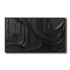 Monochrome Textured Elegance: Impasto Style Black Abstract Wall Art