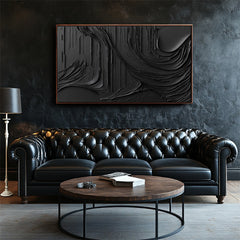 Monochrome Textured Elegance: Impasto Style Black Abstract Wall Art