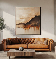 Horizon Flames- Abstract Textured Oil Painting, Neutral Tones with Dripping Effect Wall Art