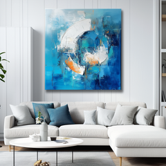 Ocean Rhythm -Textured Abstract Geometric Circular Oil Painting – Textured Seascape Wall Art