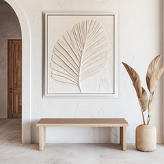 Textured Leaf Relief Wall Art – Framed Neutral-Tone Palm Leaf Decor