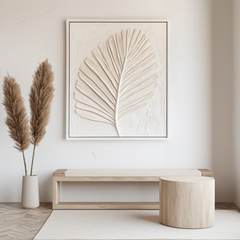 Textured Leaf Relief Wall Art – Framed Neutral-Tone Palm Leaf Decor