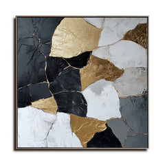 Golden Mosaic Harmony – Textured Abstract Wall Art
