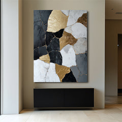 Golden Mosaic Harmony – Textured Abstract Wall Art