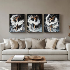 Grace in Motion: Ballet Triptych,3 – Panel Abstract Dancer & Water Splash Triptych Art