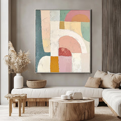 Arches of Serenity-Abstract Geometric Oil Painting, Soft Pastel Tones Textured Wall Art