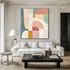 Arches of Serenity-Abstract Geometric Oil Painting, Soft Pastel Tones Textured Wall Art