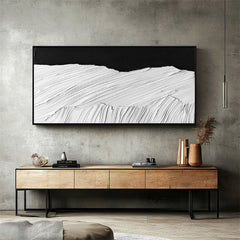 Monochrome Waves: Textured Black & White Abstract Landscape Art – Modern Minimalist Wall Decor