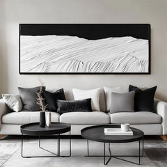 Monochrome Waves: Textured Black & White Abstract Landscape Art – Modern Minimalist Wall Decor