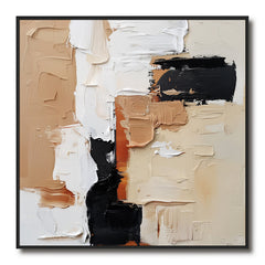 Impasto Abstract Oil Painting with Black, Beige & – Textured Abstract Wall Art