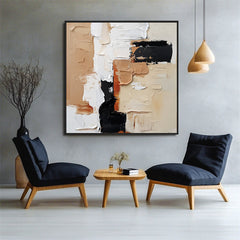 Impasto Abstract Oil Painting with Black, Beige & – Textured Abstract Wall Art