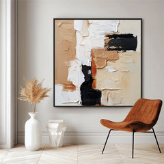 Impasto Abstract Oil Painting with Black, Beige & – Textured Abstract Wall Art