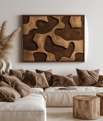 Flowing Contours -Modern Abstract Wall Art: Warm Brown Organic Shapes with Textured Design