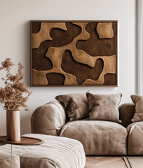 Flowing Contours -Modern Abstract Wall Art: Warm Brown Organic Shapes with Textured Design