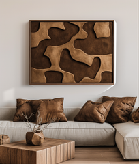Flowing Contours -Modern Abstract Wall Art: Warm Brown Organic Shapes with Textured Design