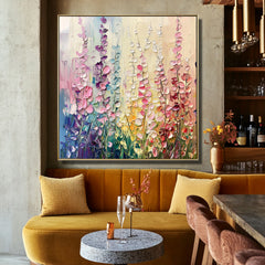 Floral Symphony-Modern Rainbow Floral Wall Art – Textured Oil Painting of Flowers in Field